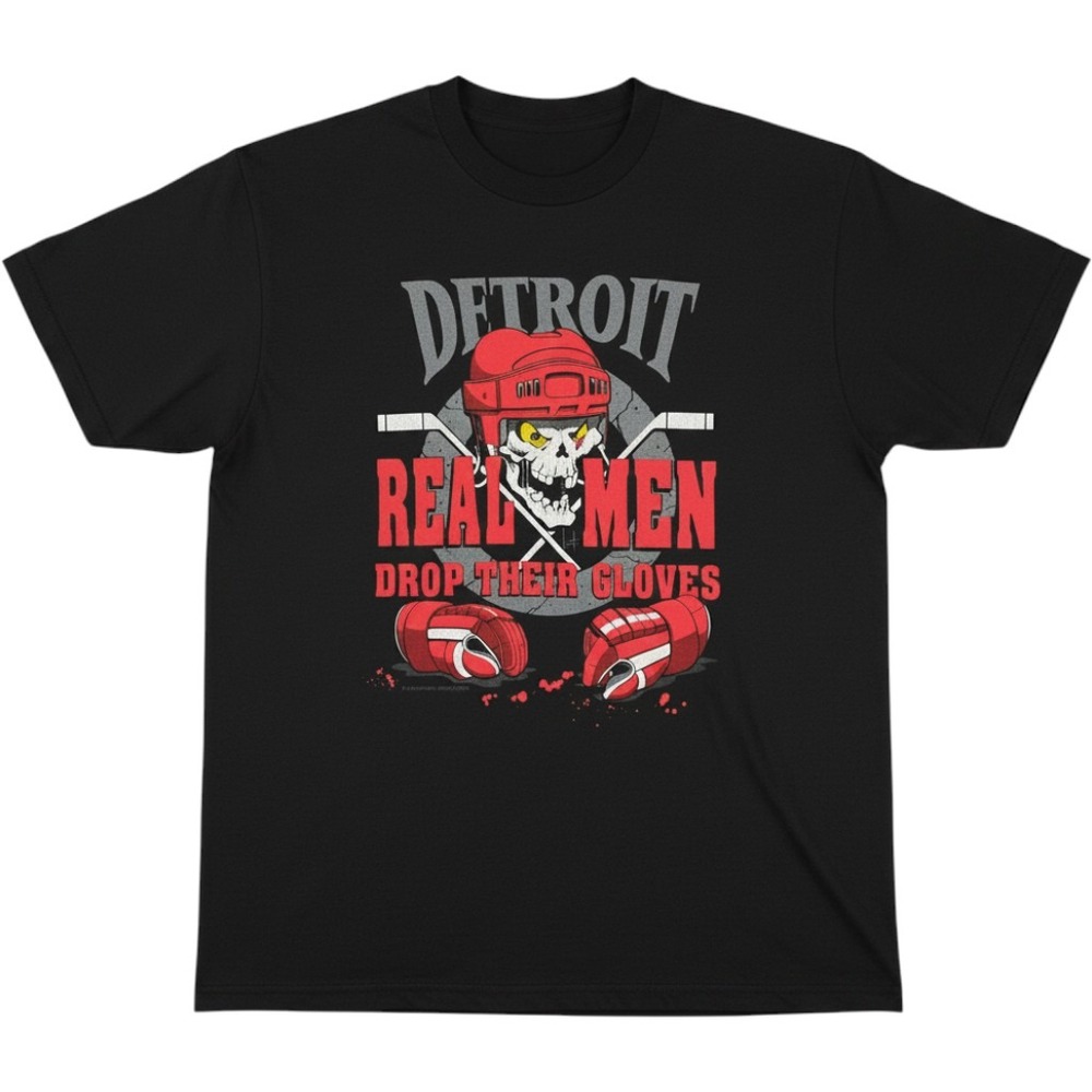 VTG 90s Detroit Red Wings Shirt XL Black Real Men Drop Their Gloves Molson Ice